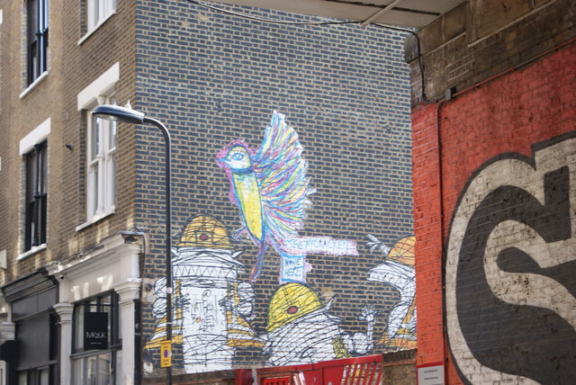 View of street art on the side of a building on Rivington Street