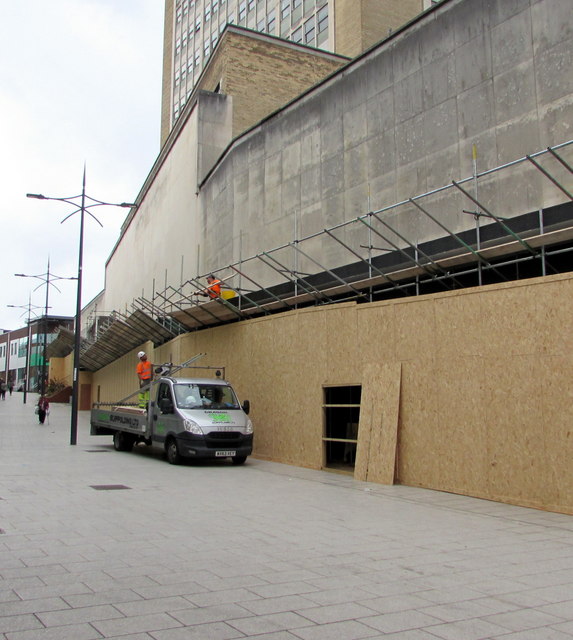 Boarding-up work in progress, Upper Dock Street, Newport