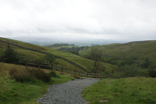 The valley of the River Twiss viewed from the path leading up to Twisleton Scars