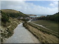 SY8180 : South West Coast Path heading into Lulworth Cove by Rob Purvis