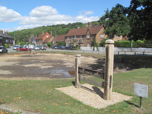 The Village Pond at Aldbury has been drained