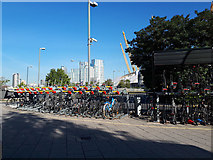 TQ3979 : Cycle racks at North Greenwich station by Stephen Craven