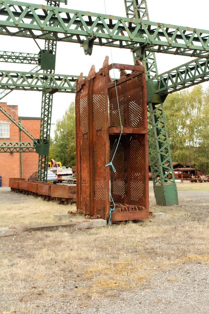 Cage beneath the Headgear at Bersham Colliery
