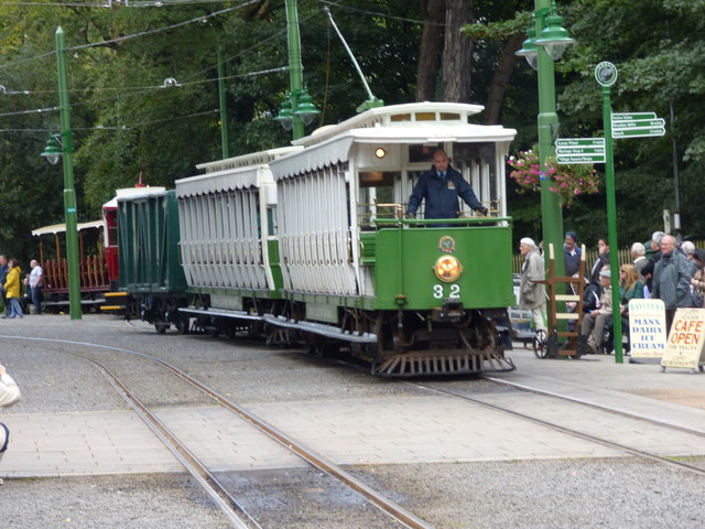 Laxey: Car No 32 with trailer and a van