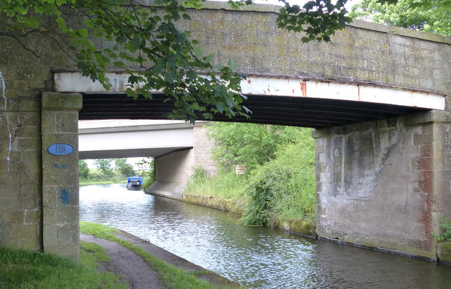 Two bridges crossing the Leeds and Liverpool Canal