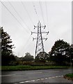 Dominant electricity pylon behind Heol Maes Eglwys, Swansea