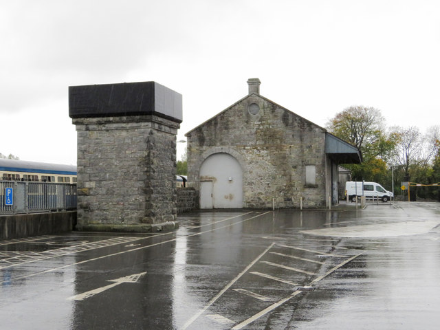 Former goods shed and water tower at Gort station