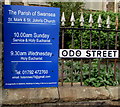 Information board outside the Church of St Mark & St John, Odo Street, Swansea