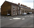 Mini-roundabout at an intersection in Hafod, Swansea