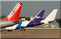 Tail fins at Manchester Airport