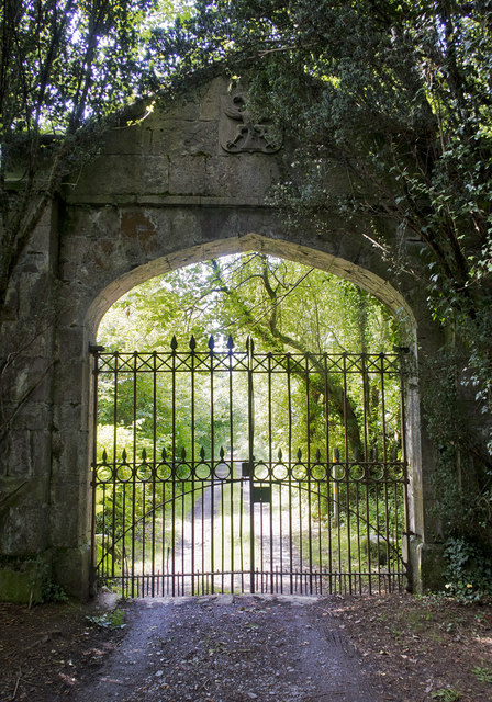 Locked gates to Parc Glynllifon