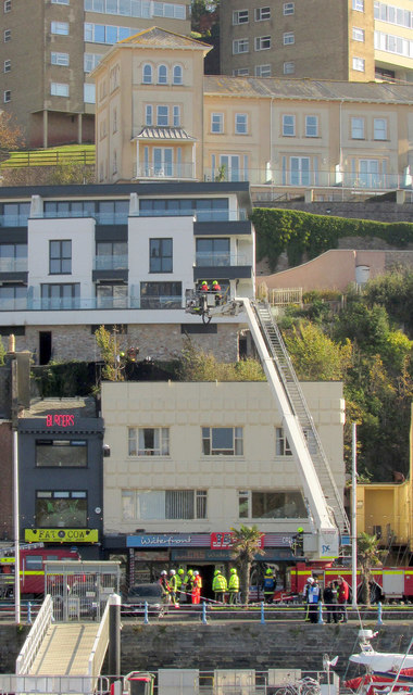 Fighting a fire, Torquay harbour
