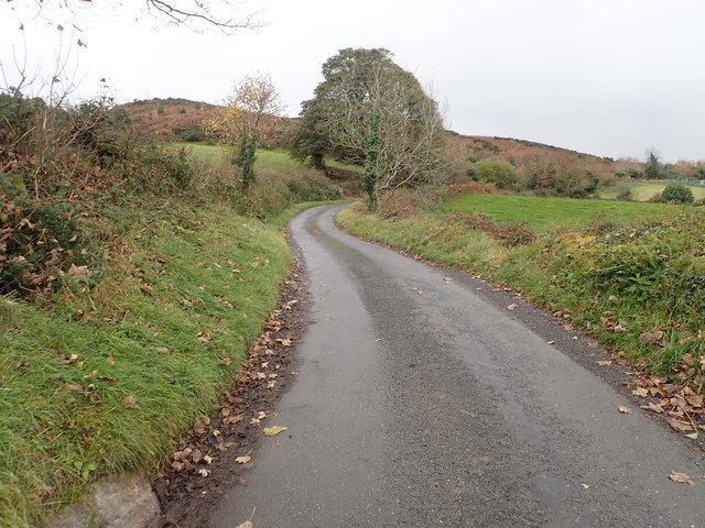 Glendesha Road climbing towards the col between Slievebrack and Mullaghbane Mountain