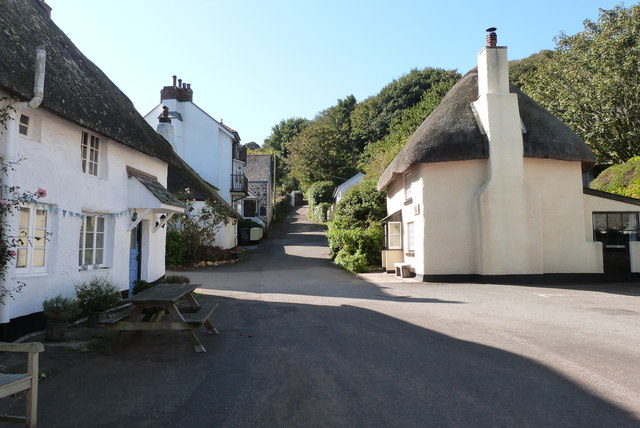 Thatched cottages surrounding the square, Inner Hope, Devon