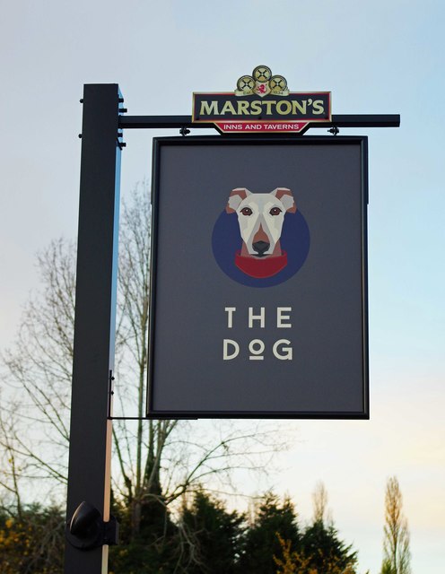 The Dog (2) - sign, Worcester Road, Harvington, near Kidderminster, Worcs