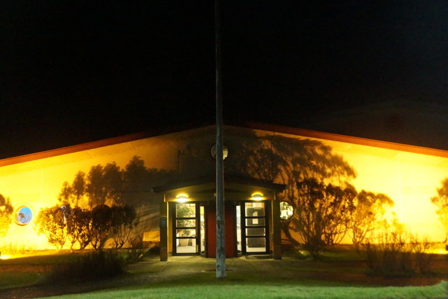 Unst Leisure Centre, Baltasound, at night