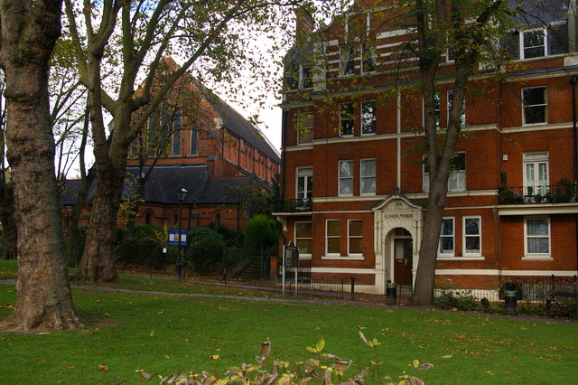 Emmanuel Church, West Hampstead, and adjacent Alexandra Mansions
