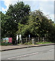 Inwardly-sloping barrier across an entrance to Riverside Park, Trethomas