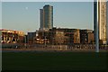 View of buildings in Stratford from the perimeter path around the South Lawn