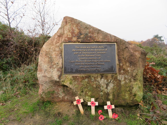 A 2016 commemorative stone on Thurstaston Common