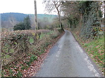 SH9672 : Minor road to Caeran Caravan Park by Peter Wood