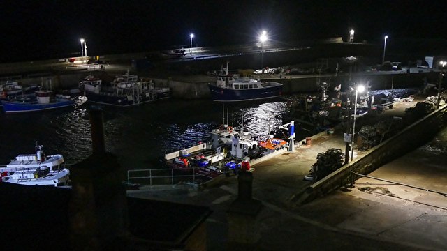 Night view of Seahouses Harbour