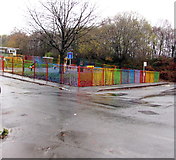 ST1494 : Children's playground on an Ystrad Mynach corner by Jaggery