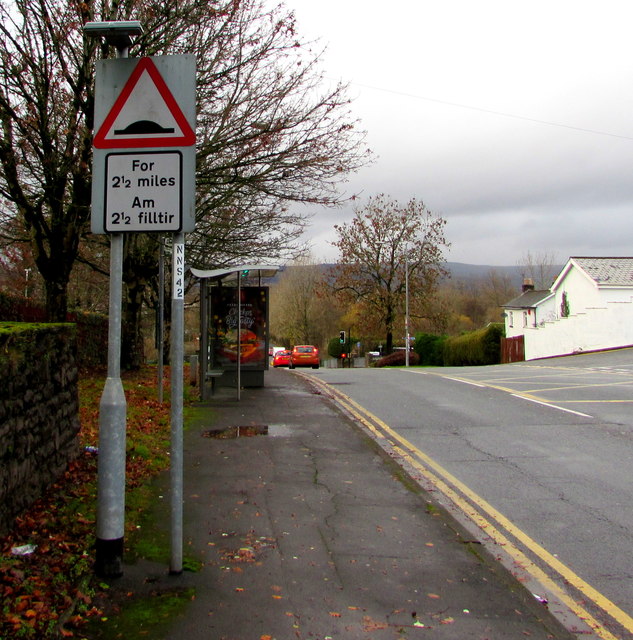Warning sign - humps for 2½ miles, Bettws Lane, Newport