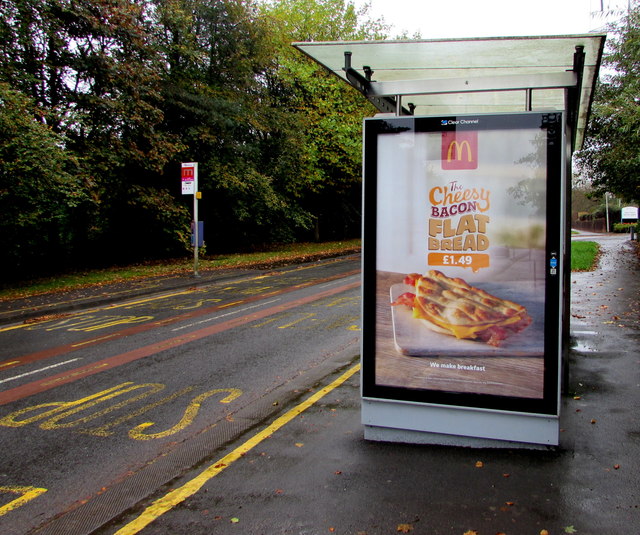 McDonald's advert on a Heol Maes Eglwys bus shelter, Morriston, Swansea