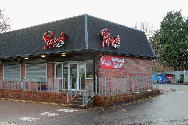 Peppe's fish, chip and pizza shop in Kilwinning, North Ayrshire, Scotland