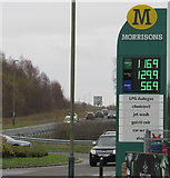 ST1599 : December 10th 2018 fuel prices at Morrisons Refuel, Bargoed by Jaggery