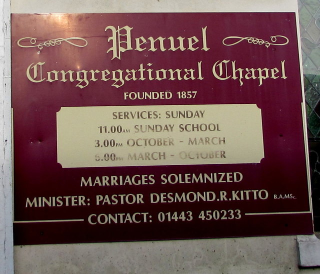Information board for Penuel Congregational Chapel, High Street, Nelson