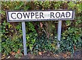 Cowper Road sign at junction with Rugby Road south side