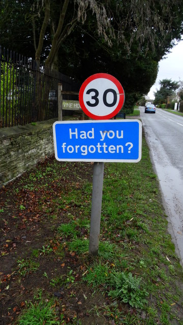 Welford on Avon - road sign with reminder
