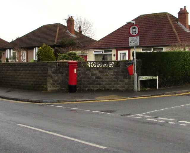 Queen Elizabeth II pillarbox on a suburban corner of Caerphilly