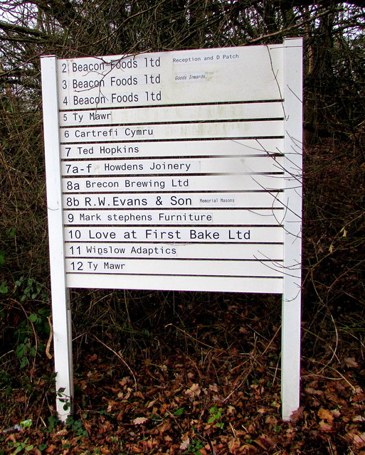 Information board alongside the entrance to Brecon Enterprise Park 