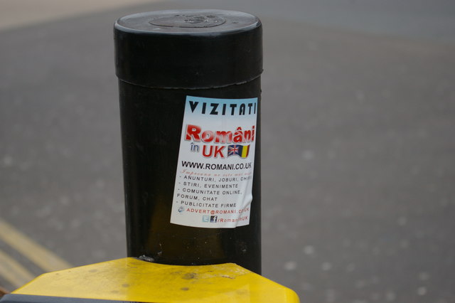 Sticker aimed at Romanians in London; Wood Green