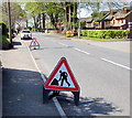 Temporary road signs, Henfaes Road, Tonna