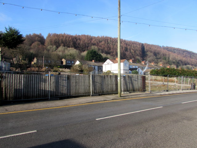 Fenced-off site of the demolished De Winton Hotel, Llanbradach