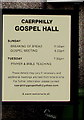 Information board outside Caerphilly Gospel Hall