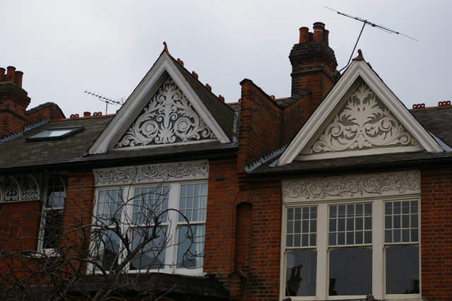 Plaster decoration on houses, Dukes Avenue, Muswell Hill