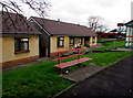 Metal bench near Newport Road bungalows, Bedwas