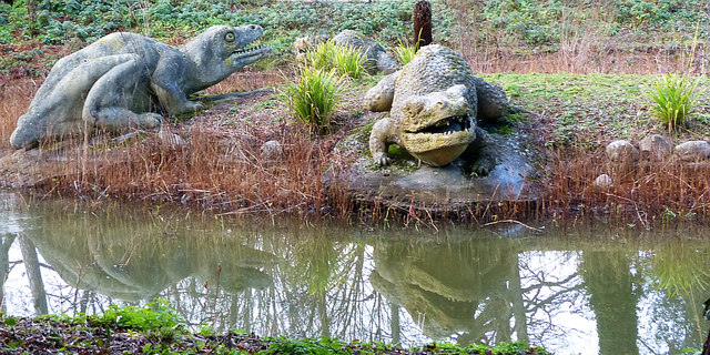 A pair of dinosaur sculptures, Crystal Palace Park