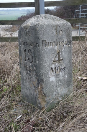 Old Milestone by the A14, north of Low Harthay, east of Ellington