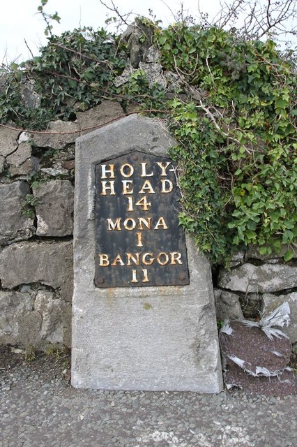 Old Milestone by the A5, Rhostrehwfa, Llangristiolus Parish