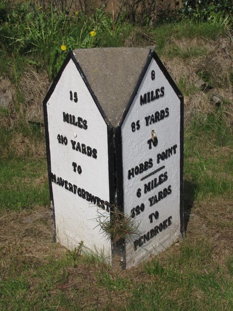 Old Milestone by the A4075, Carew Meadows, Carew Parish