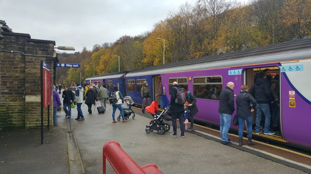 An overcrowded train at Todmorden station