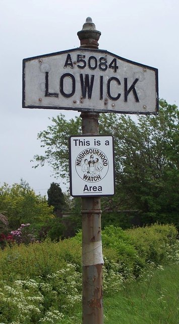 Old Village Signpost by the A5084, Lowick Bridge