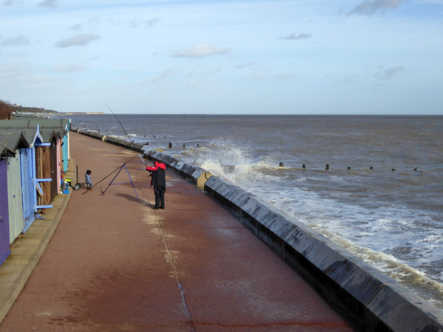 Fishing at high tide, Frinton-on-Sea © Robin Webster cc-by-sa/2.0