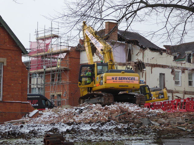 Worcestershire Royal Hospital - demolition and snow